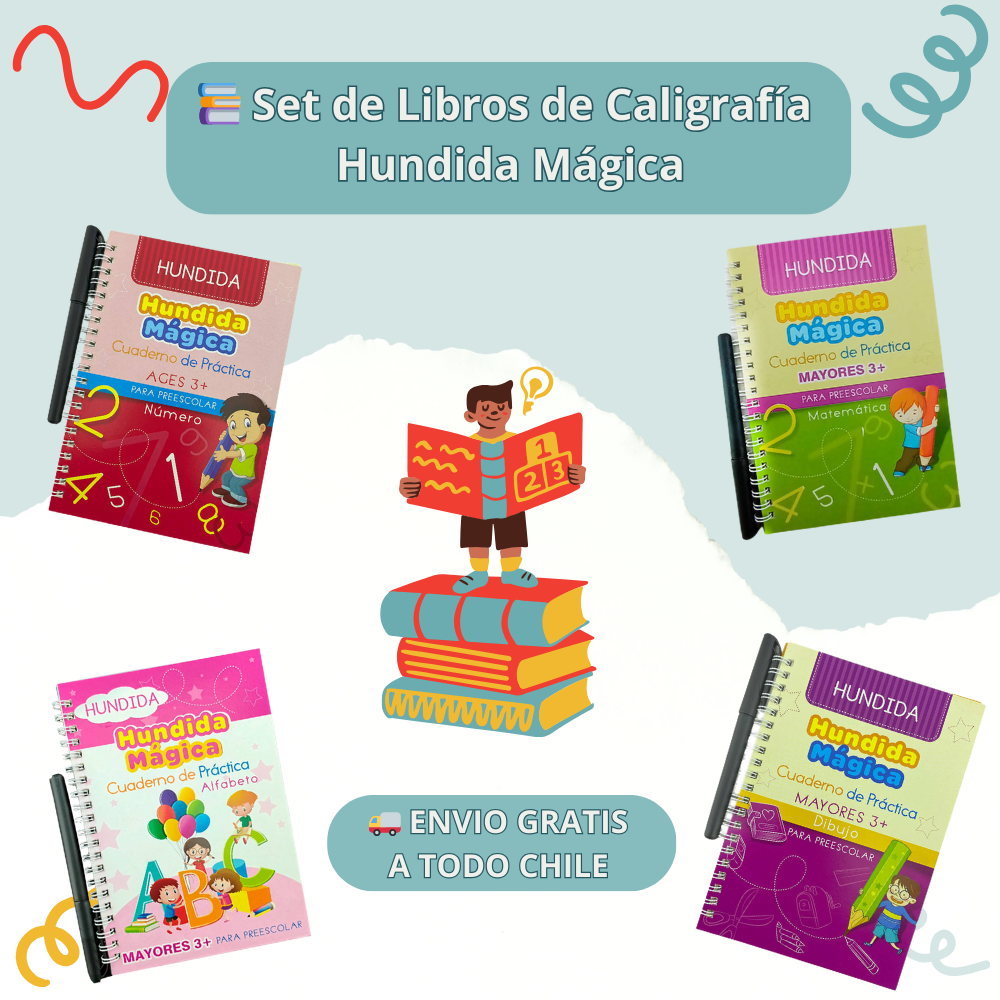 Set de 4 Libros de Caligrafía Mágica Hundida en Español para Niños