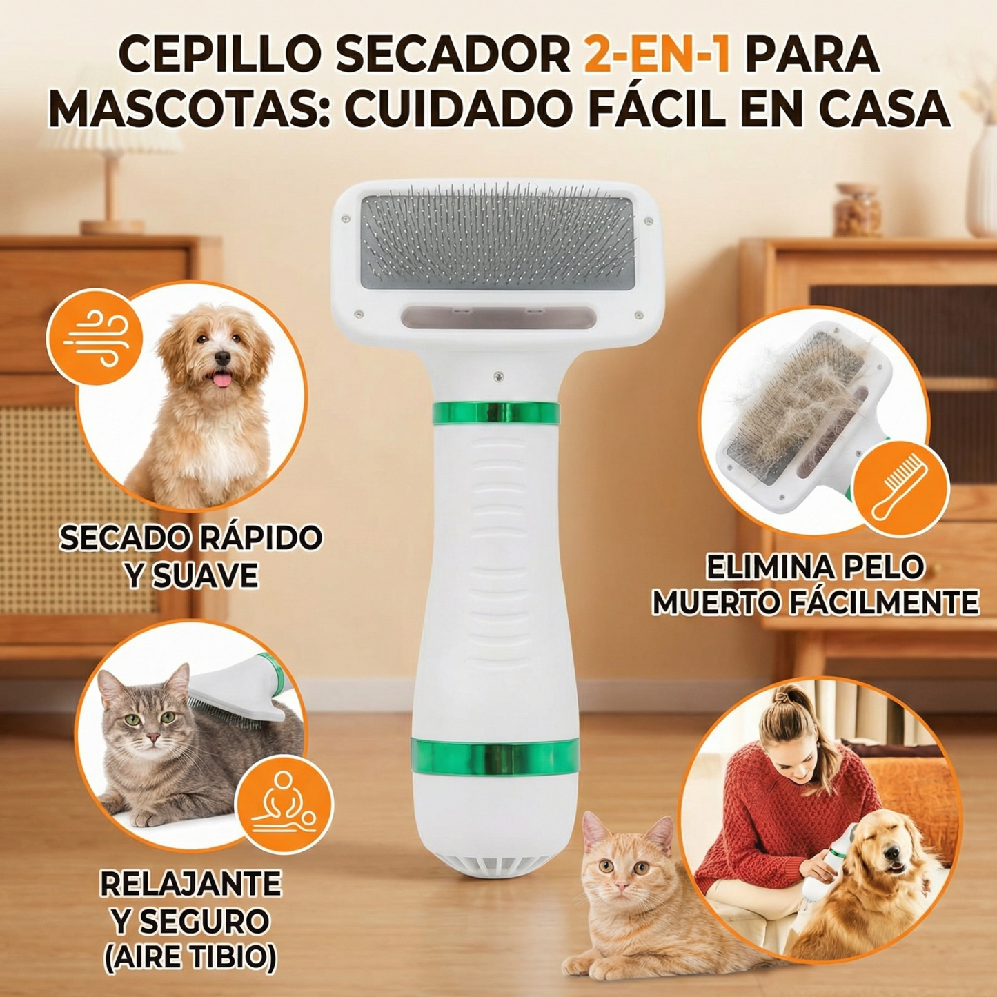 Cepillo Y Secador De Mascotas 2 En 1