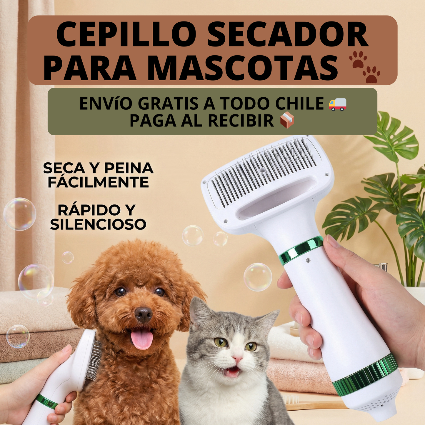 Cepillo Y Secador De Mascotas 2 En 1